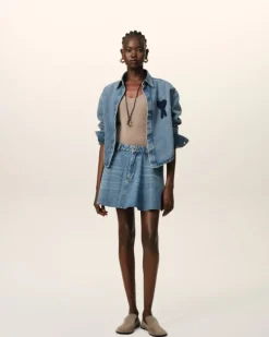 Ami Paris Blue Cotton Ami de Coeur Cropped Shirt USED BLUE Clearance