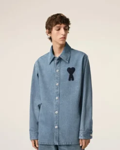 Ami Paris Blue Cotton Ami de Coeur Overshirt USED BLUE Fashion