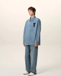 Ami Paris Blue Cotton Ami de Coeur Overshirt USED BLUE Fashion
