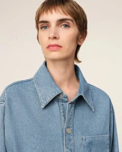 Ami Paris Blue Cotton Ami de Coeur Overshirt USED BLUE Clearance