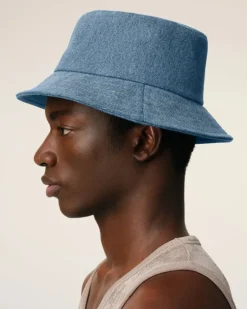 Ami Paris Blue Cotton Ami de Coeur Embroidery Bucket Hat USED BLUE Outlet
