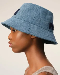 Ami Paris Blue Cotton Patch Bucket Hat USED BLUE Cheap
