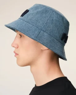 Ami Paris Blue Cotton Patch Bucket Hat USED BLUE Cheap