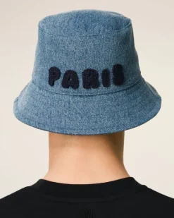 Ami Paris Blue Cotton Patch Bucket Hat USED BLUE Cheap