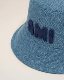 Ami Paris Blue Cotton Patch Bucket Hat USED BLUE Cheap