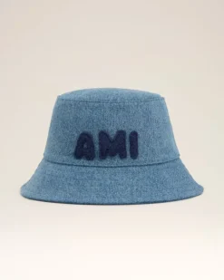Ami Paris Blue Cotton Patch Bucket Hat USED BLUE Cheap