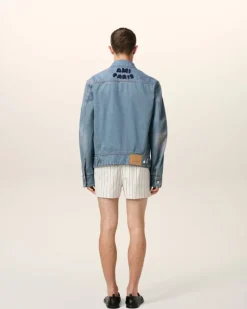 Ami Paris Blue Cotton Trucker Jacket USED BLUE Shop