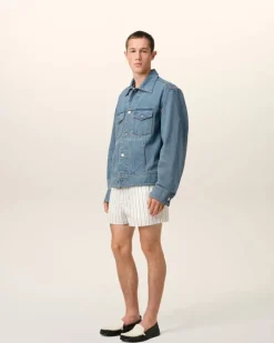 Ami Paris Blue Cotton Trucker Jacket USED BLUE Shop