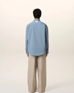 Ami Paris Blue Cotton Boxy Fit Shirt BLUE NOTE/WHITE/NAVY BLUE Hot