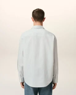 Ami Paris Blue Cotton Boxy Fit Shirt WHITE/BLUE NOTE Best Sale