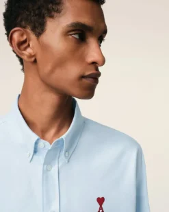 Ami Paris Blue Cotton Button-Down Ami de Coeur Shirt SKY BLUE Best Sale