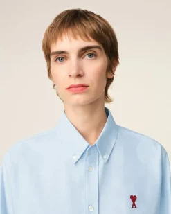 Ami Paris Blue Cotton Button-Down Ami de Coeur Shirt SKY BLUE Best Sale