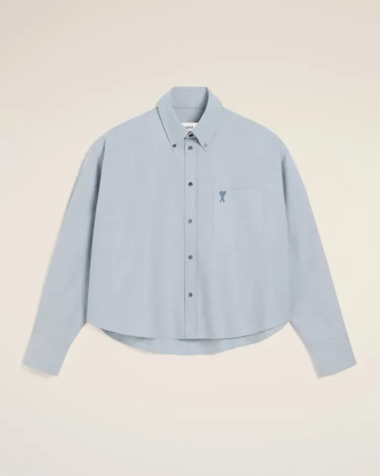 Ami Paris Blue Cotton Button-Down Cropped Oversized Shirt BLUE NOTE Hot