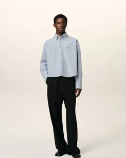 Ami Paris Blue Cotton Button-Down Cropped Oversized Shirt BLUE NOTE Hot
