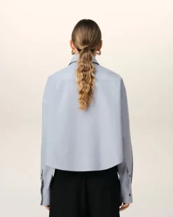 Ami Paris Blue Cotton Button-Down Cropped Oversized Shirt BLUE NOTE Hot
