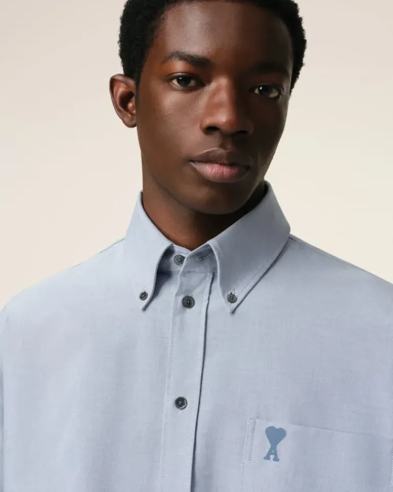 Ami Paris Blue Cotton Button-Down Cropped Oversized Shirt BLUE NOTE Hot