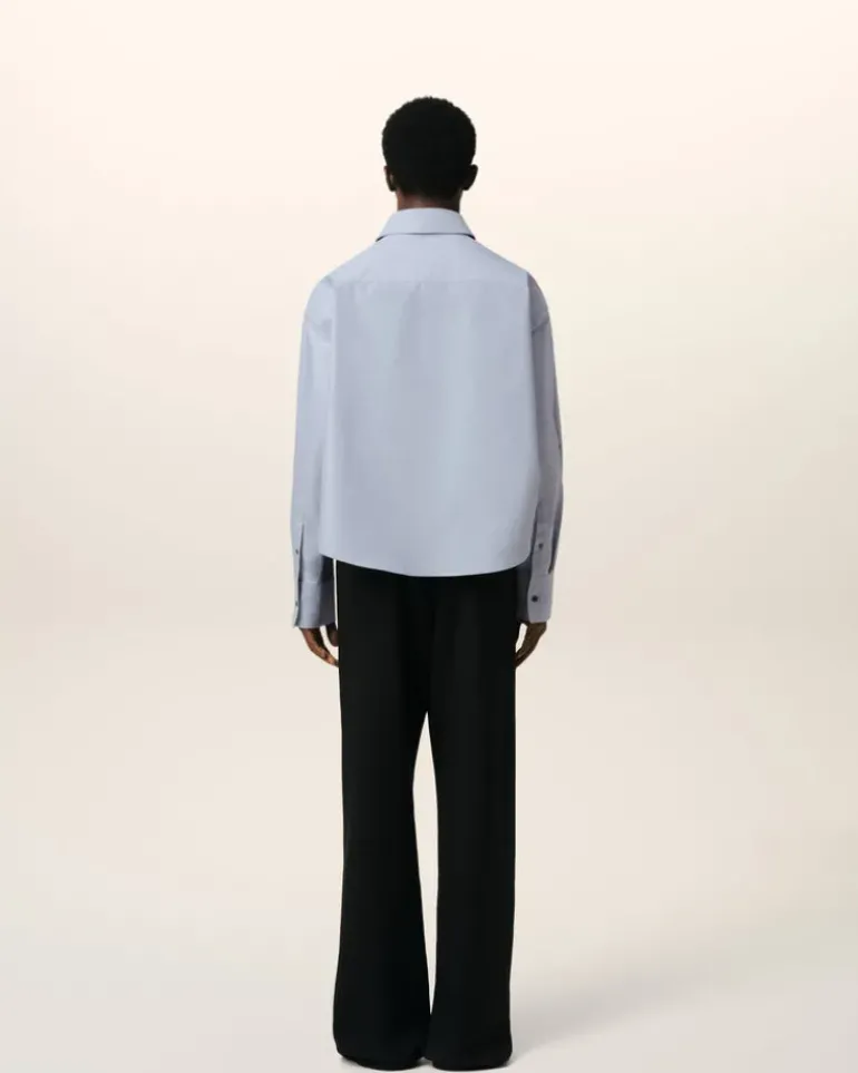 Ami Paris Blue Cotton Button-Down Cropped Oversized Shirt BLUE NOTE Hot