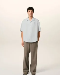 Ami Paris Blue Cotton Camp Collar Short Sleeves Shirt WHITE/BLUE NOTE Shop