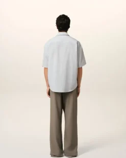 Ami Paris Blue Cotton Camp Collar Short Sleeves Shirt WHITE/BLUE NOTE Shop