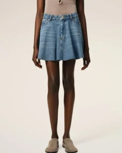 Ami Paris Blue Cotton Flare Mini Skirt USED BLUE Hot
