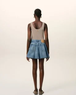 Ami Paris Blue Cotton Flare Mini Skirt USED BLUE Hot
