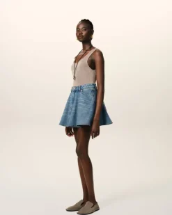 Ami Paris Blue Cotton Flare Mini Skirt USED BLUE Hot