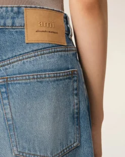Ami Paris Blue Cotton Large Fit Jeans USED BLUE Cheap