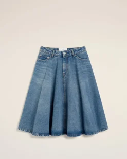 Ami Paris Blue Cotton Midi Skirt With Godets USED BLUE Sale
