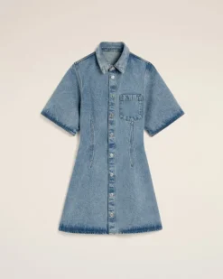 Ami Paris Blue Cotton Short Sleeve Shirt Dress USED BLUE Outlet
