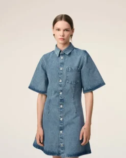 Ami Paris Blue Cotton Short Sleeve Shirt Dress USED BLUE Outlet