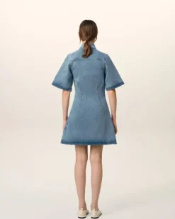 Ami Paris Blue Cotton Short Sleeve Shirt Dress USED BLUE Outlet