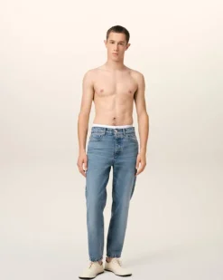 Ami Paris Blue Cotton Tapered Fit Jeans USED BLUE Best