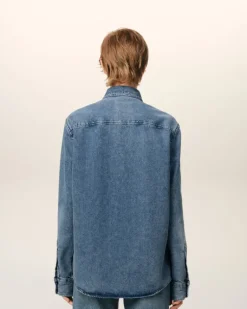 Ami Paris Blue Denim Button-Down Ami de Coeur Shirt USED BLUE Discount
