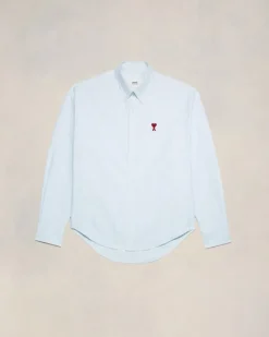 Ami Paris Boxy Fit Shirt SKY BLUE/NATURAL WHITE Best