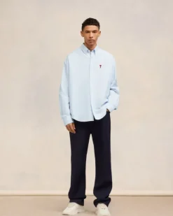 Ami Paris Boxy Fit Shirt SKY BLUE/NATURAL WHITE Best