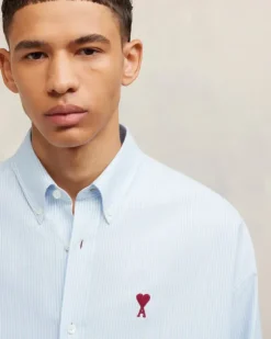 Ami Paris Boxy Fit Shirt SKY BLUE/NATURAL WHITE Best
