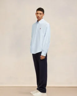 Ami Paris Boxy Fit Shirt SKY BLUE/NATURAL WHITE Best