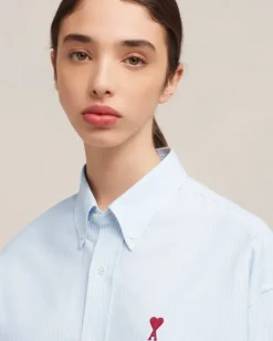 Ami Paris Boxy Fit Shirt SKY BLUE/NATURAL WHITE Best