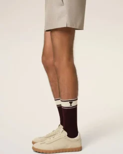 Ami Paris Burgundy Cotton Ami de Coeur Striped Socks EGGPLANT/WHITE CREAM Fashion