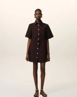 Ami Paris Burgundy Cotton Short Sleeve Shirt Dress EGGPLANT Shop