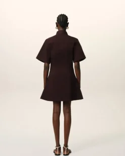 Ami Paris Burgundy Cotton Short Sleeve Shirt Dress EGGPLANT Shop
