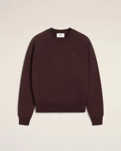 Ami Paris Burgundy Cotton Tonal Ami de Coeur Sweatshirt EGGPLANT Sale