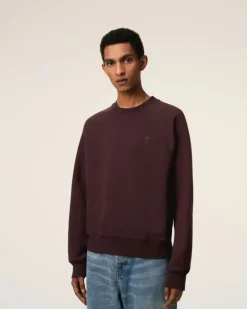 Ami Paris Burgundy Cotton Tonal Ami de Coeur Sweatshirt EGGPLANT Sale