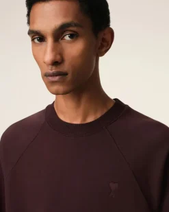 Ami Paris Burgundy Cotton Tonal Ami de Coeur Sweatshirt EGGPLANT Sale