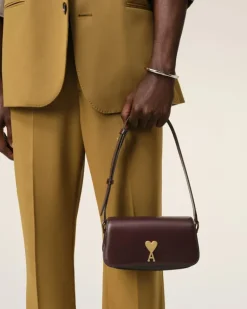 Ami Paris Burgundy Leather Baguette Paris Paris Bag EGGPLANT Outlet
