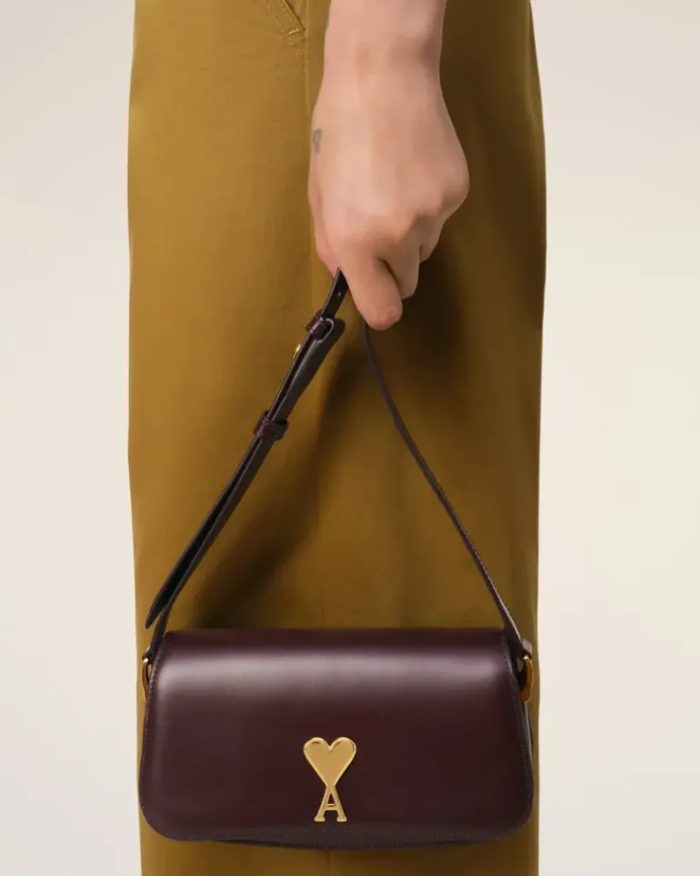 Ami Paris Burgundy Leather Baguette Paris Paris Bag EGGPLANT Outlet