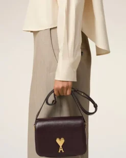 Ami Paris Burgundy Leather Paris Paris Bag EGGPLANT Cheap
