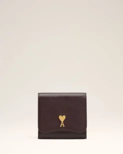 Ami Paris Burgundy Leather Paris Paris Compact Wallet EGGPLANT Fashion