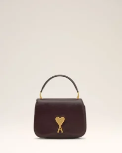 Ami Paris Burgundy Leather Top Handle Paris Paris Bag EGGPLANT Cheap