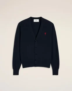 Ami Paris Cardigan With Embroidery Ami de Coeur NIGHT BLUE Discount